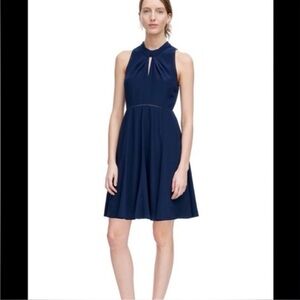Rebecca Taylor Silk Twist Open Front Fit And Flare Dress Women’s 4 Navy Preppy